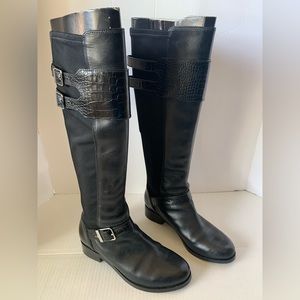 Leather & Stretch Fiber COLE HAAN Nike Air Comfort Black Buckled Riding Boots 6B